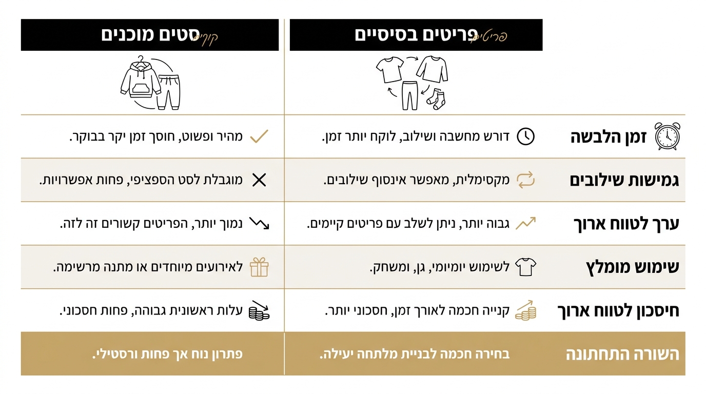 השוואה בין סטים מוכנים לפריטי בייסיק נפרדים לילדים