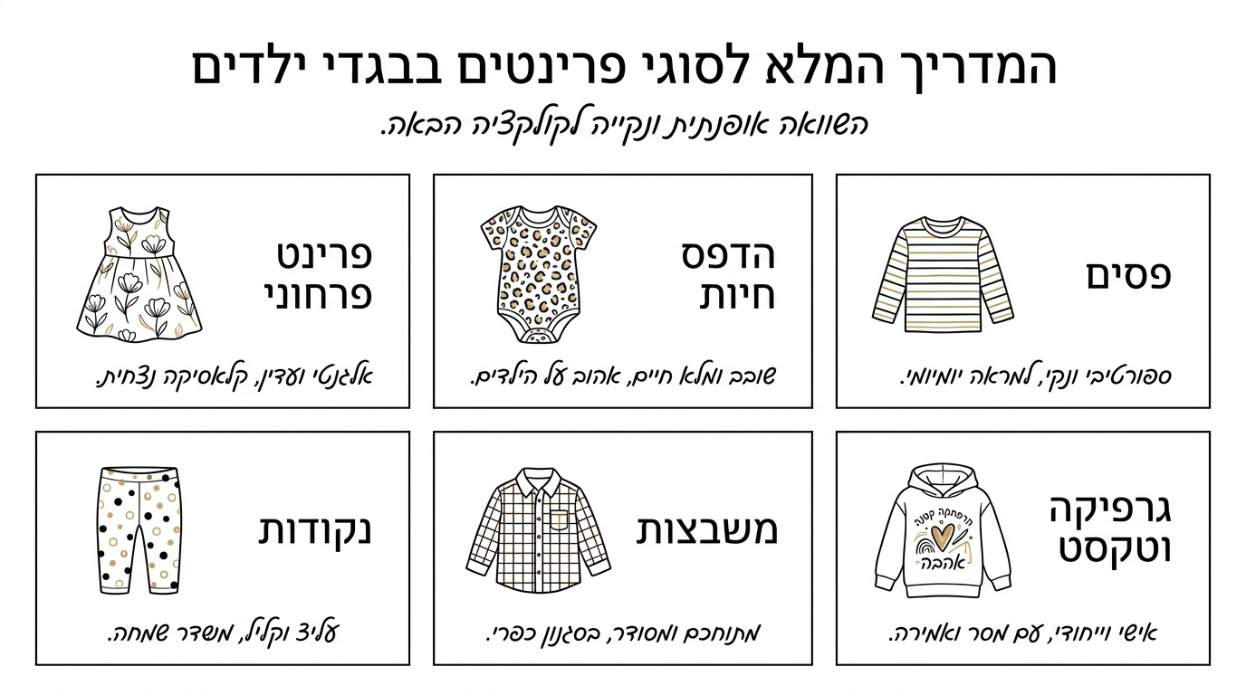 טבלת השוואה בין סוגי הדפסים פופולריים בבגדי ילדים