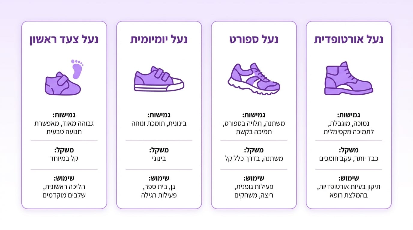 השוואת סוגי נעליים לילדים לפי צורך ושימוש