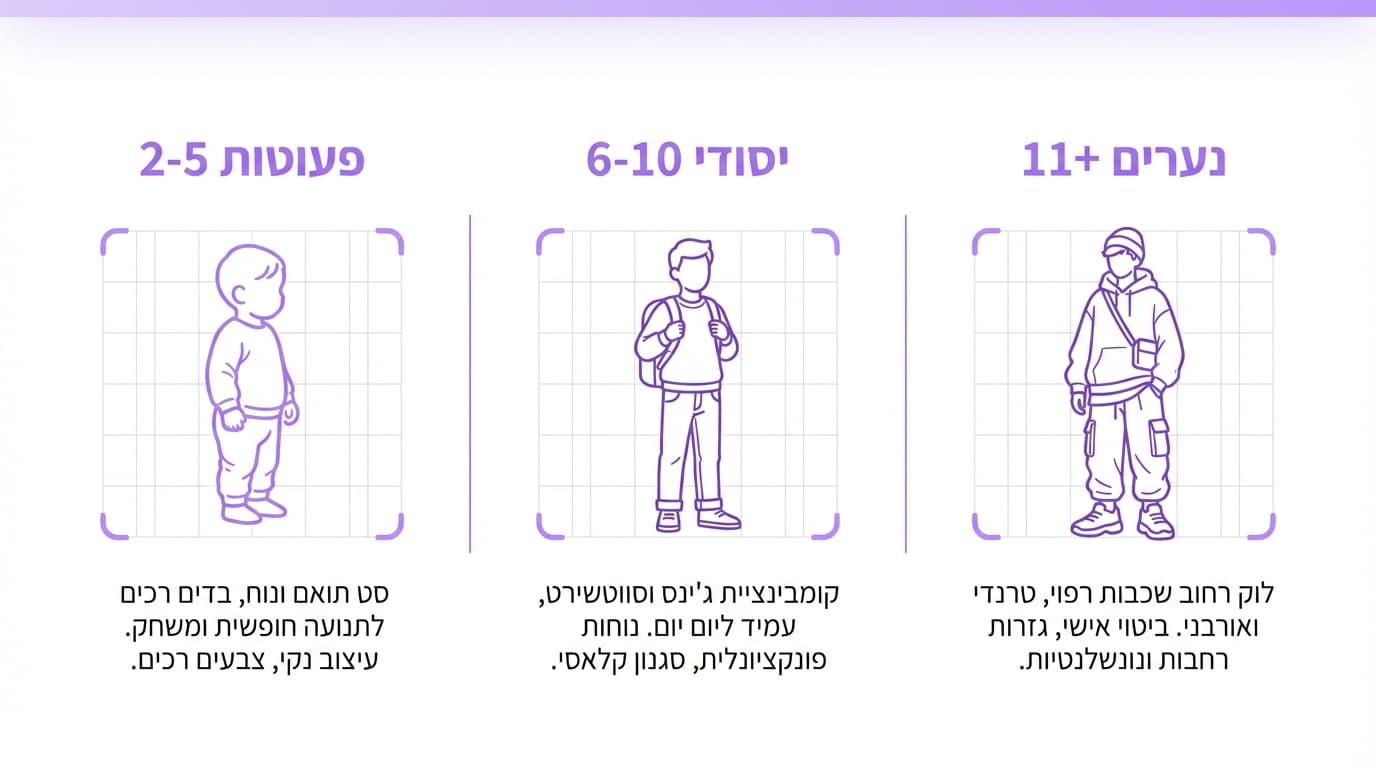 התאמת לוק בנים לפי גיל ושלב התפתחות