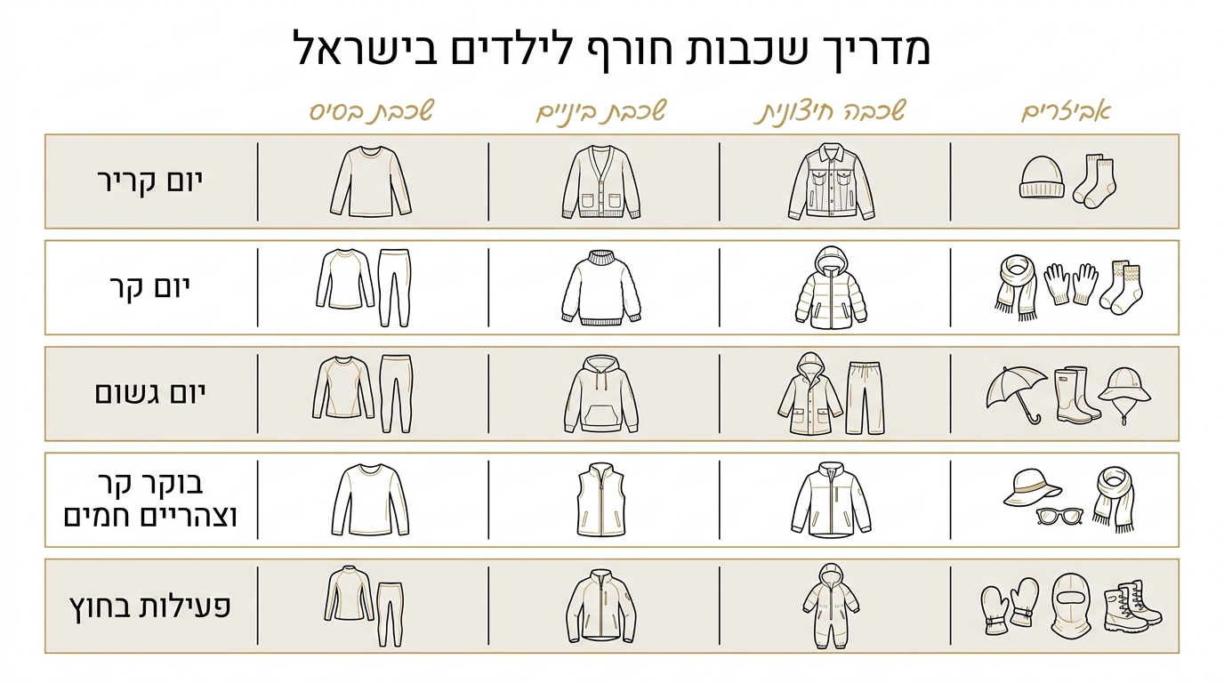 טבלת לבוש לפי מזג האוויר, ליירינג לילדים בחורף