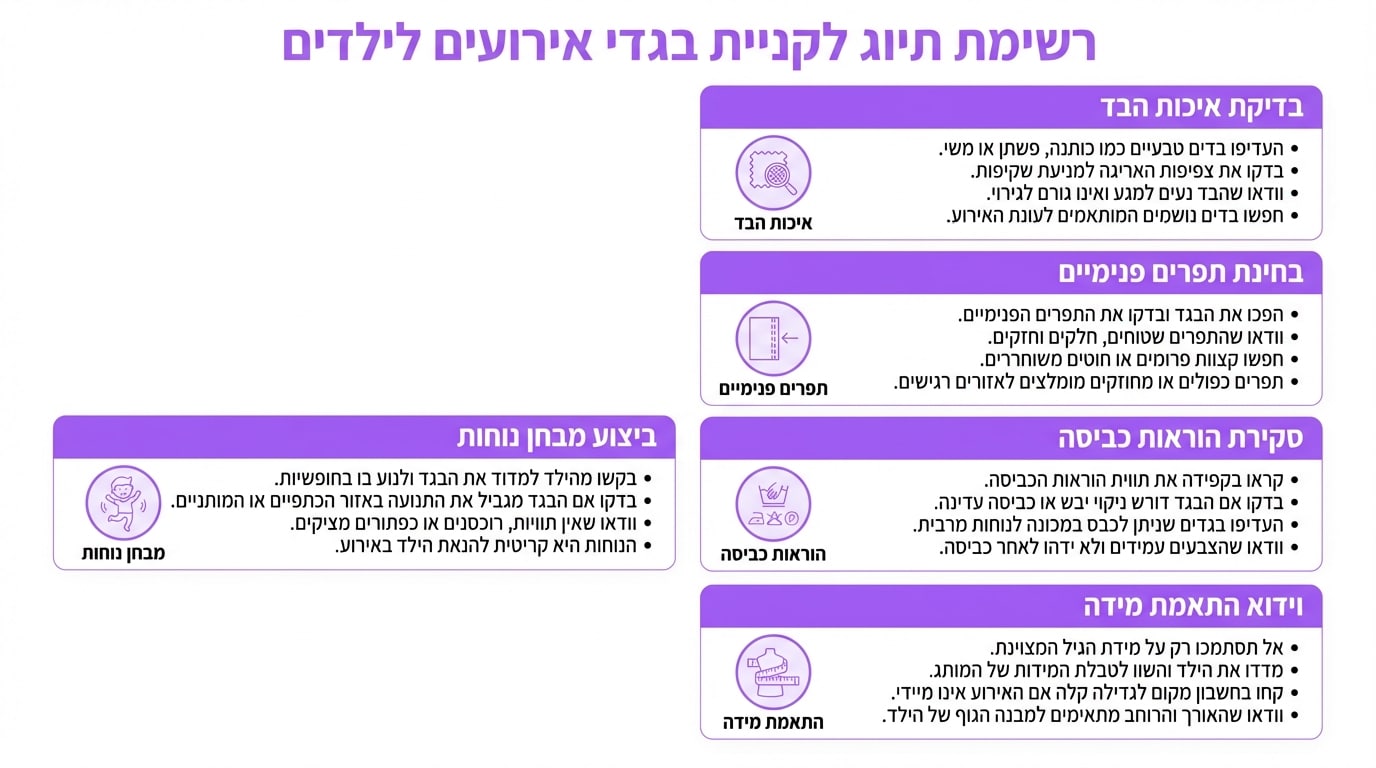 בגדי ילדים לאירועים, בחירה נכונה של חומר וגזרה