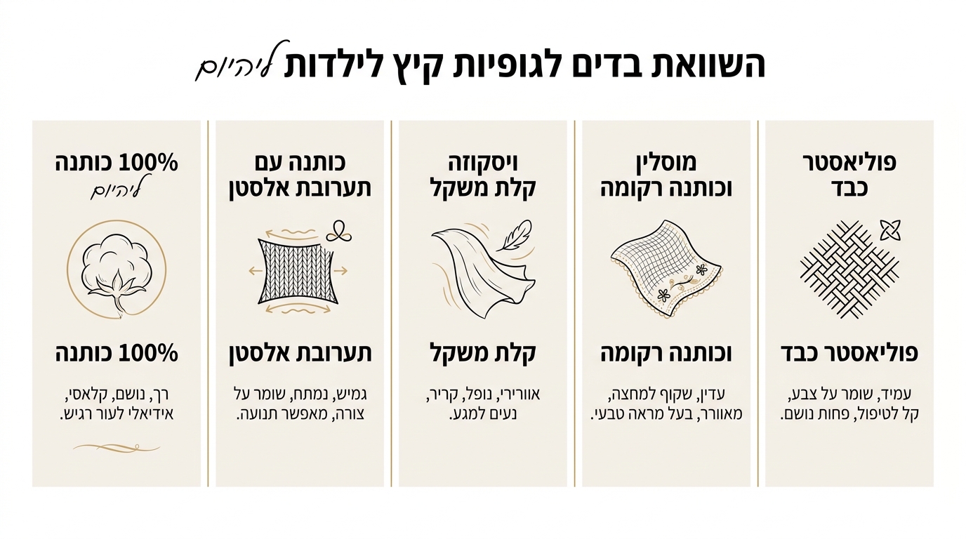טבלת השוואה בין סוגי בדים לגופיות קיץ לילדות