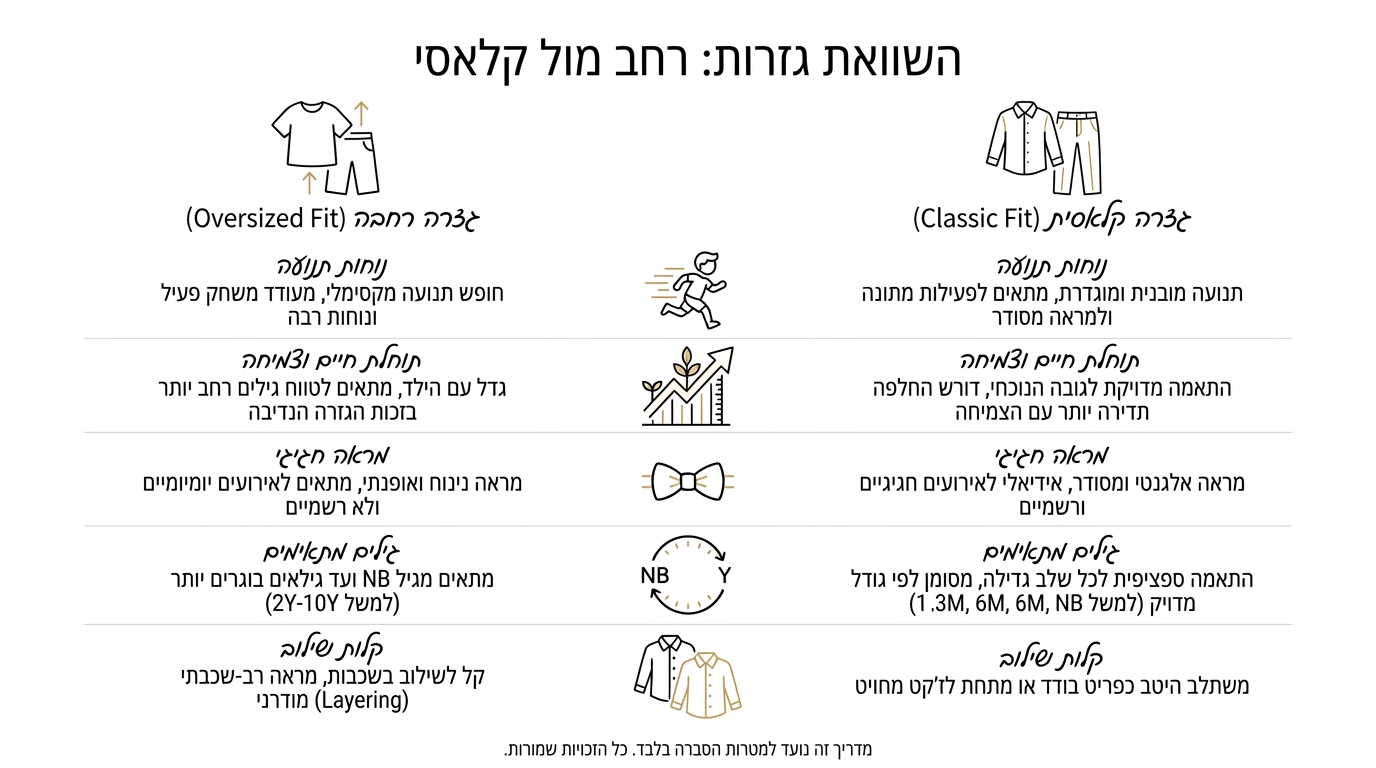 השוואה בין גזרת אוברסייז לגזרה קלאסית בבגדי ילדים
