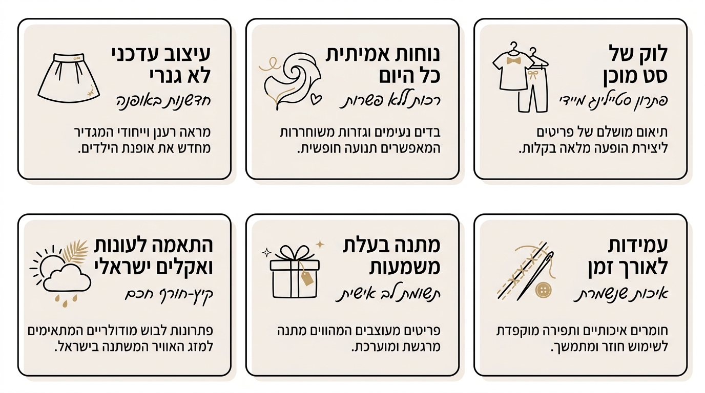 מגוון פריטים מעוצבים מהקולקציות של היפסטר סטייל לבנות